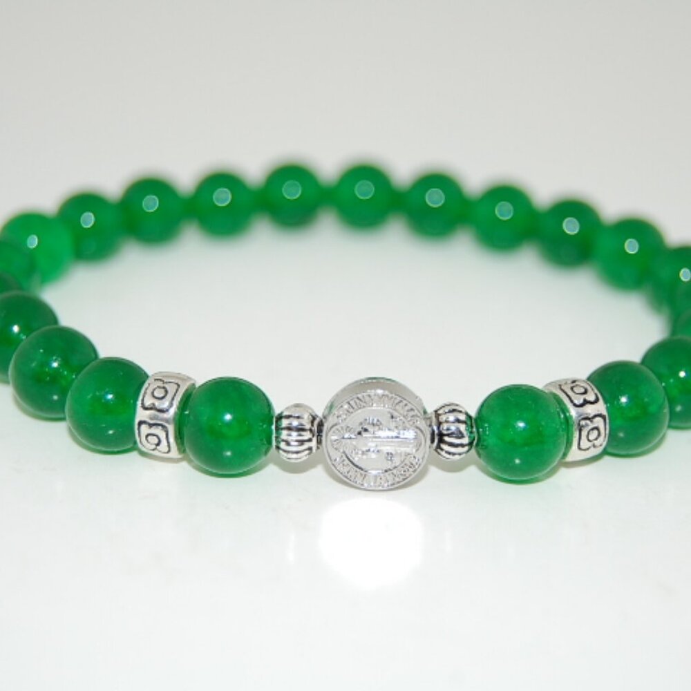 St Benedict Bracelet,Jade Bracelet,St. Benedict Medal,Protection,Strength,Faith